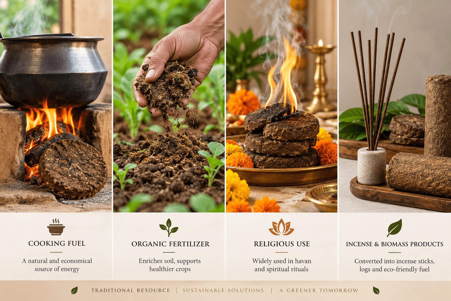 Cow dung cake used as cooking fuel, organic fertilizer, havan fuel, incense and biomass product, Export cow dung cake from India
